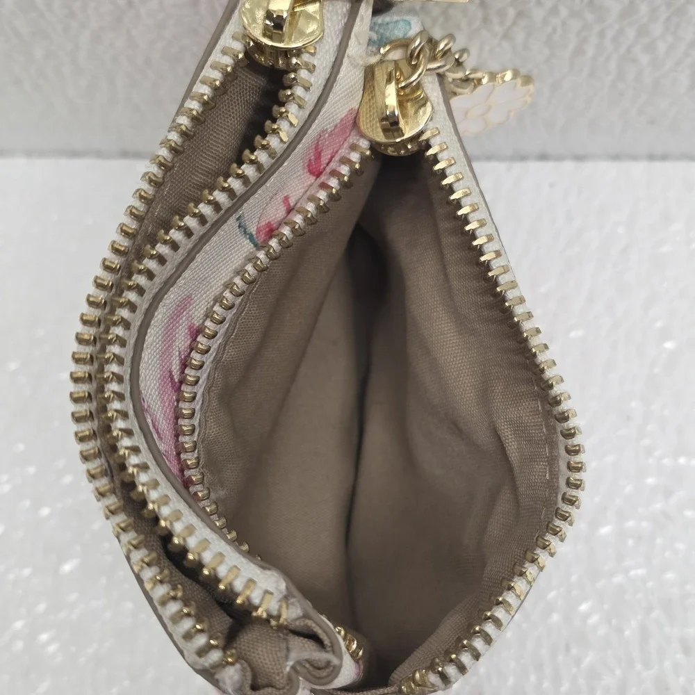 Nanette Lepore White Pink Floral Zip Change Purse Wallet